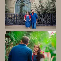 A collage capturing the couple's interactions in a modern, urban setting. We love finding interesting backdrops in the city that reflect the couple's style.
