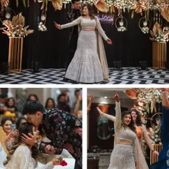 A collage capturing the fun and energy of Kiran and Veer's engagement party. From their first dance to candid moments with family, these photos tell the story of a lively celebration.