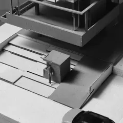 A detailed section of a physical model showing the relationship between different levels, ramps, and outdoor spaces. This tangible approach allows for a deeper understanding than a 2D drawing can offer.