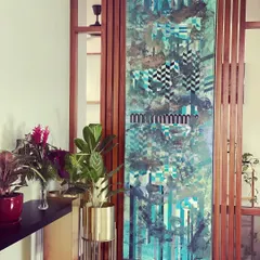 This commissioned panel stands 8 feet tall, almost double my height. The sheer scale of a larger canvas allows me to immerse myself completely, experiencing every pixel and every stroke I paint.
