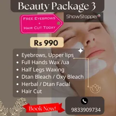 Get a complete refresh with this package. It includes all the essentials plus your choice of a herbal or Dtan facial to leave your skin glowing.