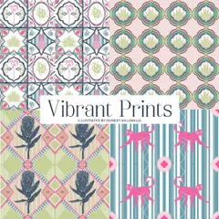 A showcase of some of the vibrant prints from the 'Tropical Tapestry' collection. I love mixing bold colours like pink and navy with geometric and organic shapes to create dynamic, eye-catching patterns.