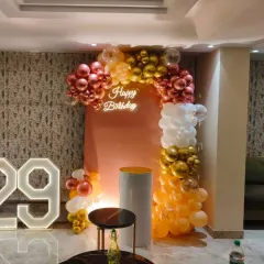 This is the same stylish 29th birthday setup, shown from a slightly different angle to highlight the full arrangement.