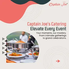 Our motto is to elevate every event. This graphic, showing a glimpse of a buffet setup, reinforces our mastery in handling everything from intimate gatherings to grand celebrations.
