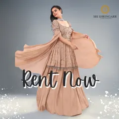 Why repeat when you can rent? This stylish beige Indo-Western gown is a perfect example of how you can wear a new, trendy outfit for every event.