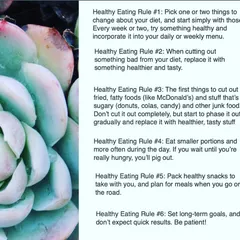 My healthy eating rules continued: replace bad foods with healthier tasty options, eat smaller portions, and plan your meals and snacks, especially when you are on the go.
