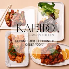 A collage of our gourmet Asian dishes, plated and ready to serve. This image represents the variety and quality you can expect when you order from Kaleido for any occasion.