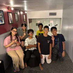 A group photo of the happy students from our power packed, five day drum summer camp. It was an intense and educational week of non stop rhythm.