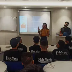 A Campari masterclass in session. A brand ambassador teaches our students about the history and uses of this classic Italian aperitif.