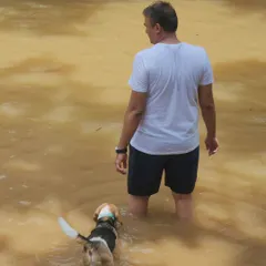 Enrichment is also about shared experiences. Joining your dog in the water not only helps them feel safe but also deepens the bond you share.
