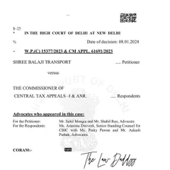 The official cause title of the writ petition in the GST case. This document shows my representation for the petitioner, Shree Balaji Transport, in their successful challenge against the Commissioner of Central Tax Appeals.