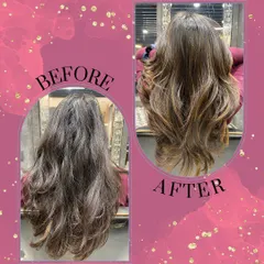 This transformation focused on repairing damage and adding life back to the hair. After treatment and styling, the hair is visibly healthier, with defined waves and a beautiful, reflective shine.