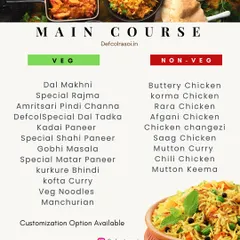 A look at our main course catering menu, with a wide variety of veg and non-veg dishes. You can customize the menu to suit your event.