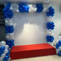 A clear shot of the balloon arch I created for the corporate event.