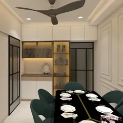 3D visualization is a key part of my design process. This 3D render shows a dining area I designed, allowing the client to see exactly how the space will look with the custom crockery unit, lighting, and furniture before any work begins.