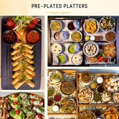 Our pre-plated platters are designed for convenience without compromising on style. This collage shows the variety we offer, from DIY Gol Gappa kits and chaat assortments to elegant bruschetta and spring rolls, perfect for house parties and corporate gifting.