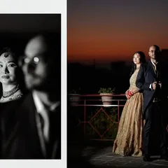 This diptych was captured during the final moments of sunset. Learn how we use creative framing and off-camera flash to create a dramatic, high-contrast portrait on the right, while using the soft, ambient twilight for a more pensive, natural shot on the left.
