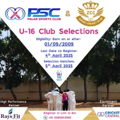 Our U-16 club selection announcement for Palar Sports Club and Zodiac Cricket Club. We provide opportunities for players to compete in the official KSCA leagues.