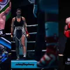 From the champion's walk-out draped in the flag to the focused stance of a female warrior ready for battle, I document every key player and moment that makes fight night electric.