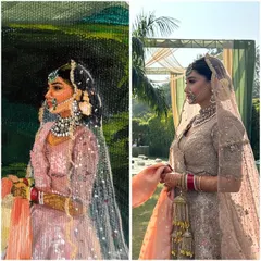 Here you can see the bride's portrait from the painting next to her photo. Capturing the delicate details of the jewelry, the sheer dupatta, and her expression is my top priority.