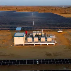A view of the inverters and transformer at one of our solar plants. We meticulously source and deploy certified, high-quality technology to ensure minimal degradation and high output across the 25-year lifespan of our projects.