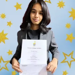A huge congratulations to Akshara for achieving a distinction in her Grade 2 'Theory of Music' exam. Her dedication to the craft shines bright.