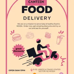 A general announcement about my food delivery service in Noida. It shows my delivery timings, location, and partners like Swiggy and Zomato, with a promise of great discounts.