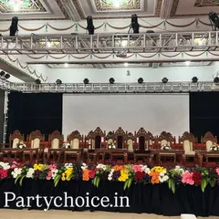 A clear, frontal view of the main stage we constructed. It features seating for all dignitaries, a clean backdrop for presentations, and professional lighting to ensure visibility.