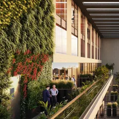 A closer look at the vertical gardens and landscaped terraces at the Narmada project. This design brings nature directly into the workspace, creating a healthier and more productive environment for users.
