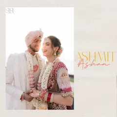 A happy, sun-kissed portrait of the couple, Ashmit and Ashna. Their genuine smiles and the warm light create a feeling of pure joy and love on their wedding day in Goa.