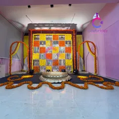 A vibrant Haldi ceremony backdrop created in our institute. Students learn to work with traditional elements like marigolds and fabric to design culturally rich and beautiful wedding event setups.