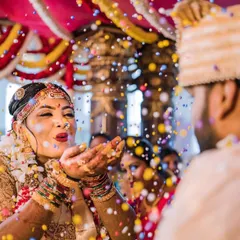 A fun and vibrant moment from the ceremony. My makeup stayed flawless through all the rituals and celebrations.