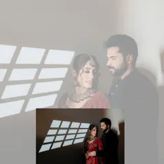 An artistic double-exposure portrait, blending a close-up with a wider shot. This creative technique adds a layer of depth and dreaminess to their engagement story.