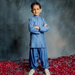 This cool blue Patiala set is perfect for any occasion, and you can order it in any color to match your boy's personality.