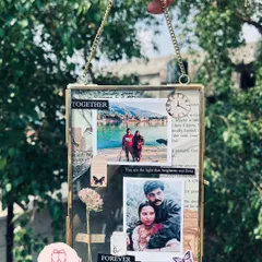 I love how this vintage glass frame turned out. It combines old-world charm with personal memories, using dried flowers and scrapbook elements to create a timeless piece of art for your home.