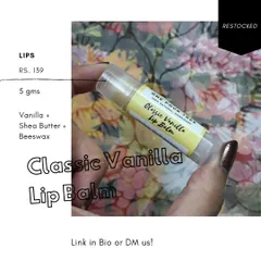 My 'Classic Vanilla' Lip Balm is a crowd favorite. It's made with just a few simple, effective ingredients: Vanilla, Shea Butter, and Beeswax, to nourish and protect your lips.