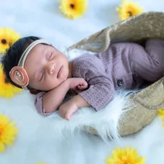 A sleeping beauty surrounded by sunflowers. Our newborn sessions focus on capturing the peaceful, delicate features of your baby in their first few weeks.