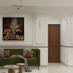 This was the initial render for a living room that balances modern living with a traditional touch. Seeing it transform from a digital concept to a real, layered space with rich textiles and handcrafted details is the most rewarding part of my job.