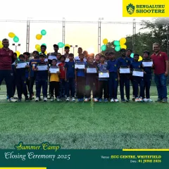 The entire group of summer camp attendees with their certificates, celebrating two months of fun, learning, and skill development.