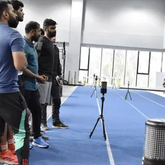 We integrate sports science into our coaching education. Here, our Head of Athletic Performance demonstrates the VALD SmartSpeed system, a tool used to accurately measure and improve athlete agility and reaction time.