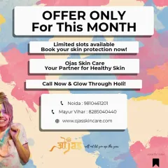 Glow through Holi with our special offer for this month. Book your skin protection treatment now, as limited slots are available to get your skin ready for the festivities.