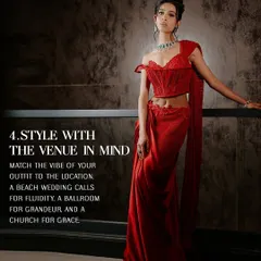 Style with the venue in mind. This crimson corset sari, with its blend of structure and fluidity, is perfect for a grand ballroom or an elegant indoor celebration.
