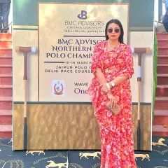 Posing at the BMC Advisors Northern Indian Polo Championship. Attending and hosting at such prestigious sporting events requires a certain poise and understanding of the event's heritage, which I bring to every interaction.