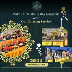 This graphic highlights my wedding catering services, featuring images of my grand buffet setups and elegant counter designs that make any wedding day gorgeous.