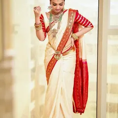 Another angle of the elegant South Indian bridal look, showing how the makeup and hair come together to create a regal and timeless appearance.