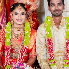 These photos capture the beautiful moments of a traditional wedding. The bride's red silk saree is draped to stay perfect through all the ceremonies, from sitting at the mandap to seeking blessings.