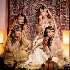 A group shot capturing the regal essence of our Heeramandi project. My students learn not just makeup, but also concept and styling to create a complete, cohesive visual story.