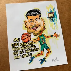 From idea to illustration! The client said he was a tall, basketball-playing Naruto fan, so I had a blast creating this fun caricature with a hilarious dialogue.