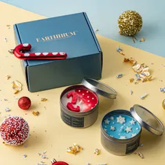 A promotional image for an exhibition at Estella, Juhu, featuring my festive tin candles.