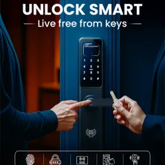 Unlock your home the smart way and live free from the hassle of keys. This visual showcases the five convenient access methods our digital locks offer: fingerprint, passcode, RFID card, mobile app, and a traditional backup key for complete peace of mind.